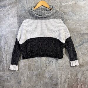 Poof! Women's Cowl Neck Color Block Sweater - Gray, White, Black